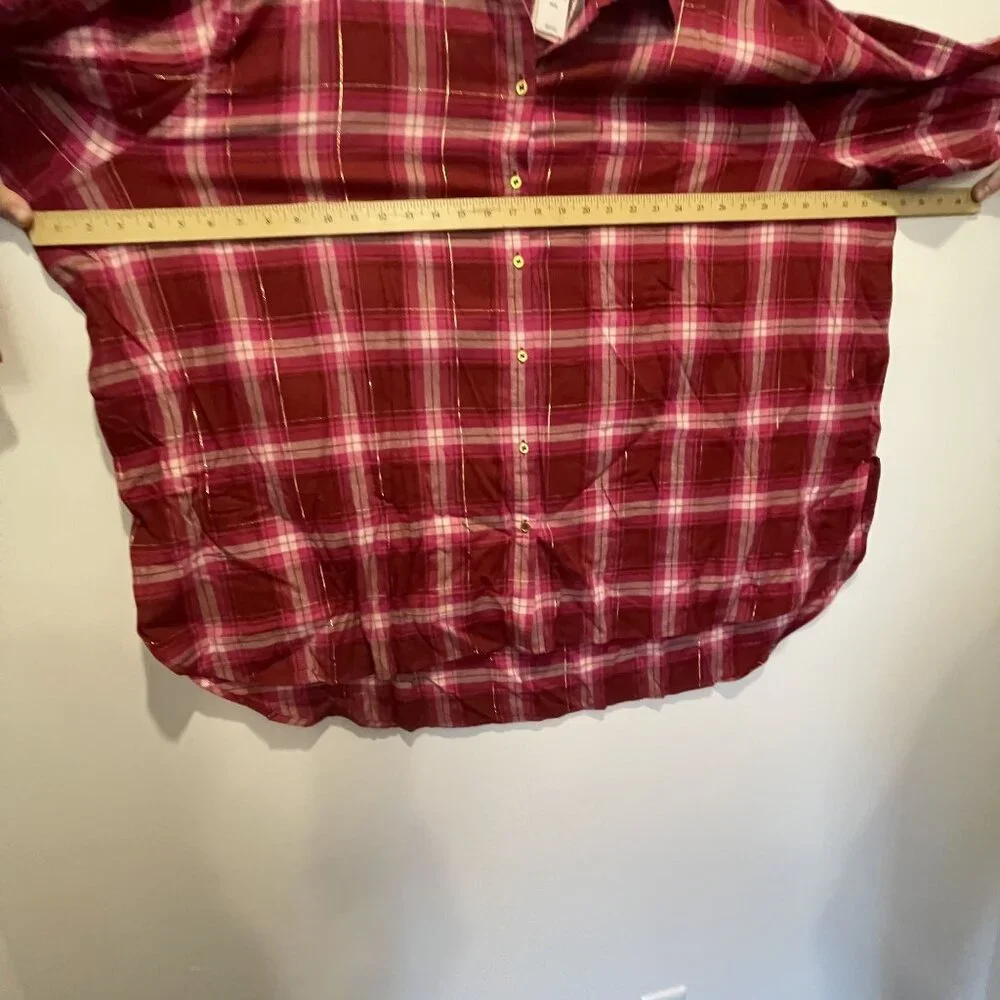 NWT Lane Bryant Womens No-Peek Plaid Button-Up Shirt 34/36 Red Pink Cotton/Visco